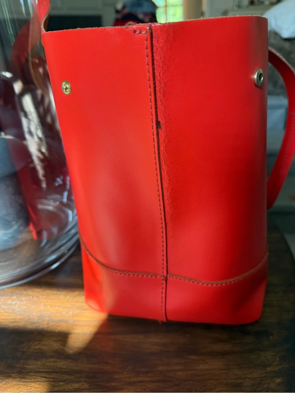 J. Crew Orange Leather Tote with Drawstring